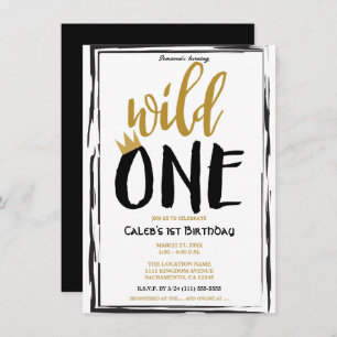 Invitation Wild One Black + Gold Photo 1 1er anniversaire