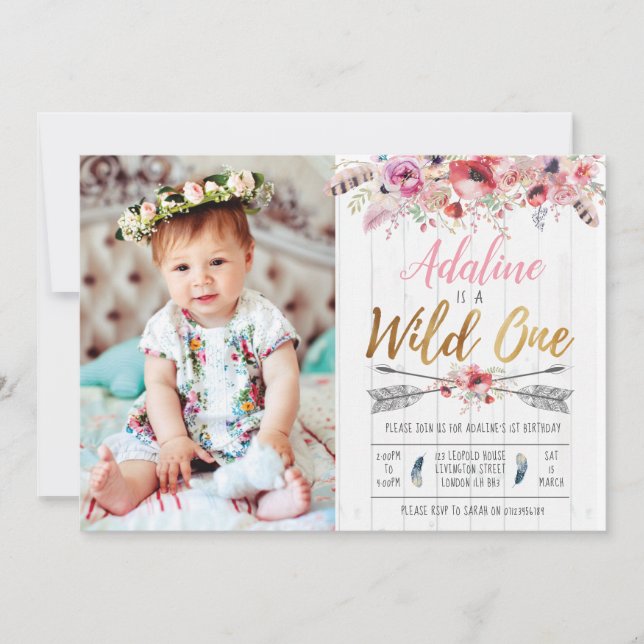 Invitation Wild One Boho Birthday Girls 1er anniversaire invi (Devant)