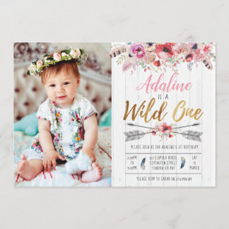 Invitation Wild One Boho Birthday Girls 1er anniversaire invi