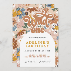 Invitation Wild One Boho Fleur sauvage 1er anniversaire Retro
