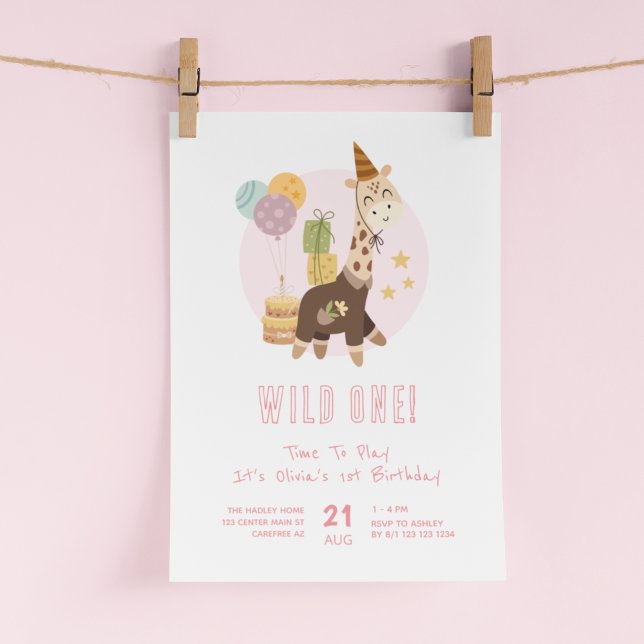 Invitation Wild One Boho Giraffe Girl 1er anniversaire (Créateur téléchargé)