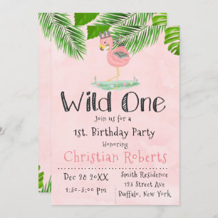 Invitation Wild One Boho rose Flamant rose fête d'anniversair