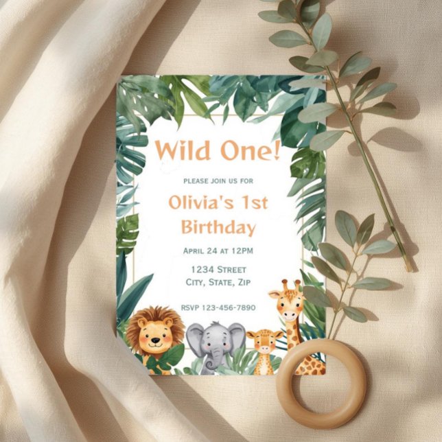 Invitation Wild One Boho Safari Jungle Animals 1st Birthday (Créateur téléchargé)