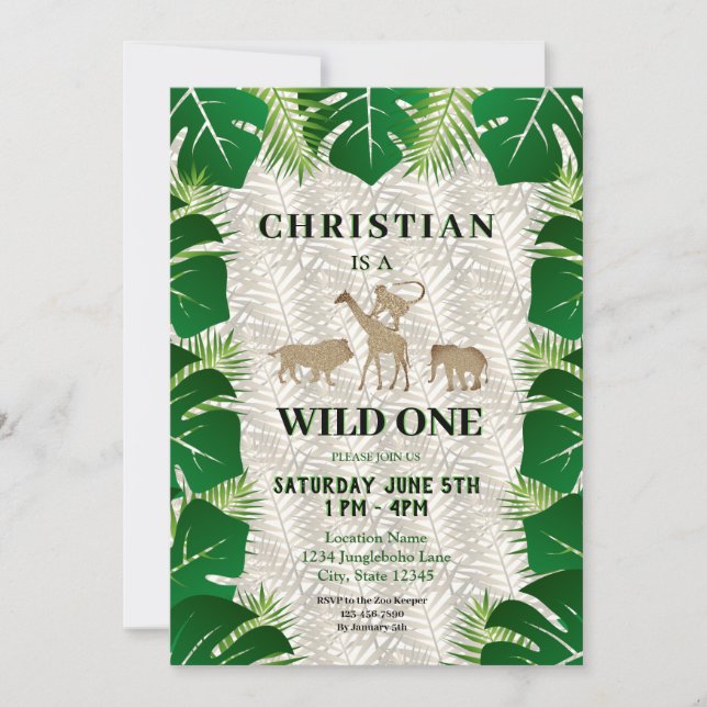 Invitation Wild One Boy 1er anniversaire Safari Jungle Invita (Devant)