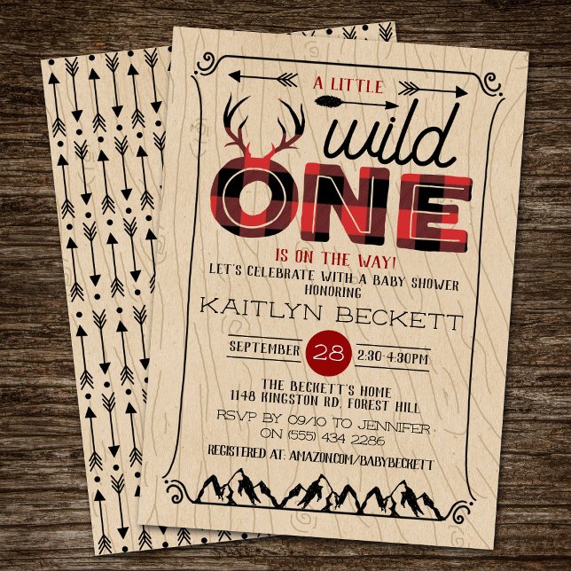 Invitation Wild One Boys Rustic Plaid Baby shower de bûcheron (Créateur téléchargé)
