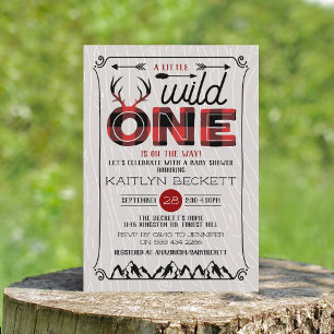 Invitation Wild One Boys Rustic Plaid Baby shower de bûcheron