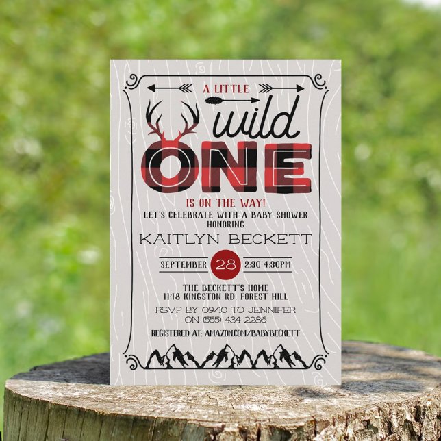 Invitation Wild One Boys Rustic Plaid Baby shower de bûcheron (Créateur téléchargé)