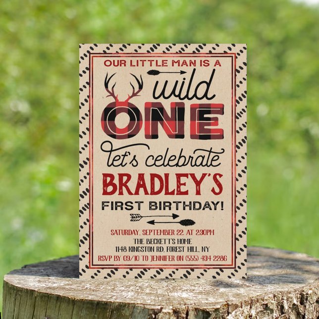 Invitation Wild One Boys Rustic Plaid Lumberjack 1er annivers (Créateur téléchargé)