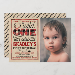 Invitation Wild One Boys Rustic Plaid Lumberjack 1er annivers