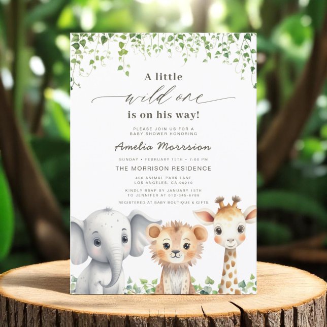 Invitation Wild One Boys Safari Animaux Baby shower (Créateur téléchargé)