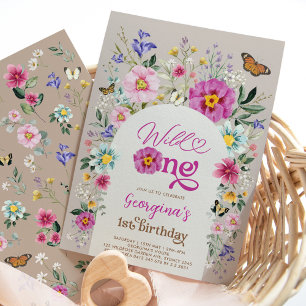 Invitation Wild One Colorée Boho Fleur sauvage 1er anniversai