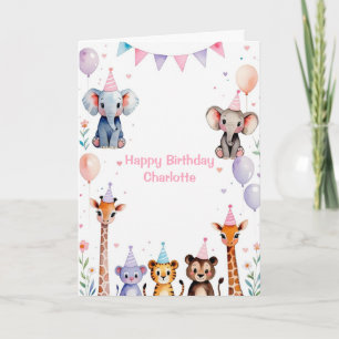 Invitation Wild One Cute Animaux Ballons filles 1er anniversa