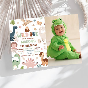 Invitation Wild One Cute Dinosaur 1er anniversaire de fête Ph