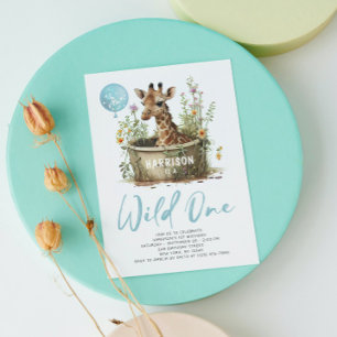 Invitation Wild One Cute Giraffe 1er anniversaire Photo Anima