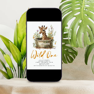 Invitation Wild One Cute Giraffe 1er anniversaire Photo Anima