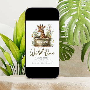 Invitation Wild One Cute Giraffe 1er anniversaire Photo Anima