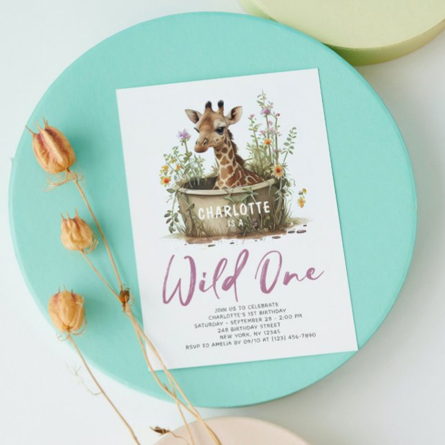 Invitation Wild One Cute Giraffe 1er anniversaire Photo Anima (Créateur téléchargé)