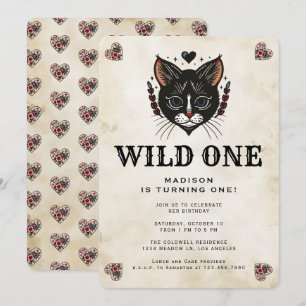 Invitation Wild One Cute Kitten Cat Rockabilly 1er Anniversai
