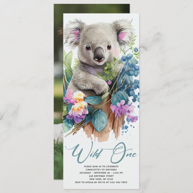 Invitation Wild One Cute Koala 1er Anniversaire Photo Animal (Devant / Derrière)