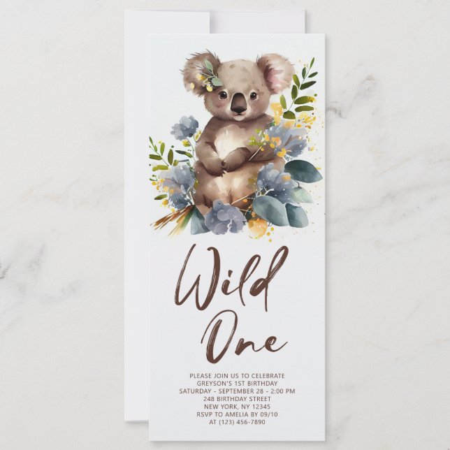 Invitation Wild One Cute Koala 1er Anniversaire Photo Animal (Devant)