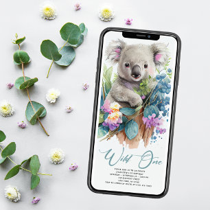 Invitation Wild One Cute Koala 1er Anniversaire Photo Animal