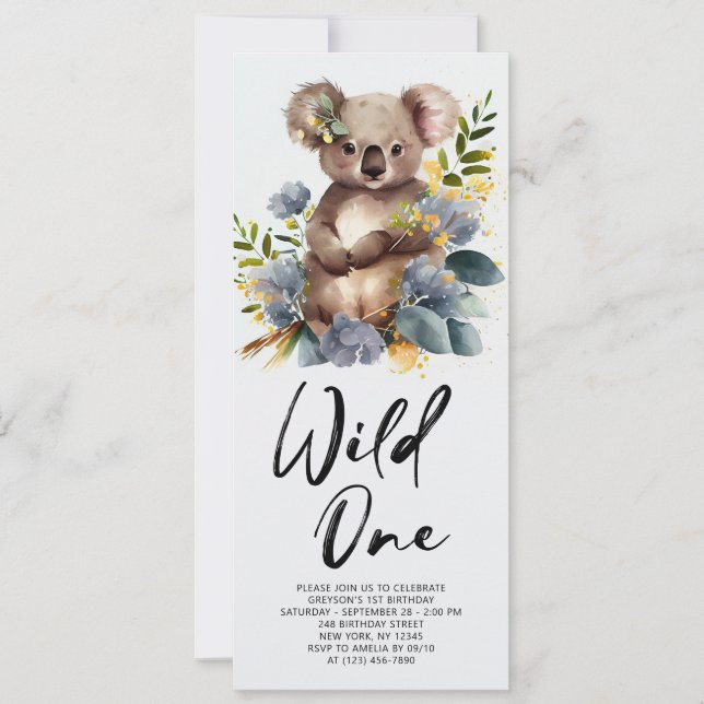 Invitation Wild One Cute Koala 1er Anniversaire Photo Animal (Devant)