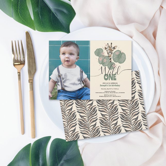 Invitation Wild One Cute Photo Safari Giraffe Anniversaire (Créateur téléchargé)