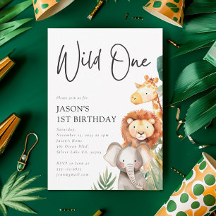 Invitation Wild One Cute Safari Animaux 1er anniversaire