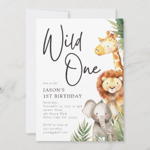 Invitation Wild One Cute Safari Animaux 1er anniversaire