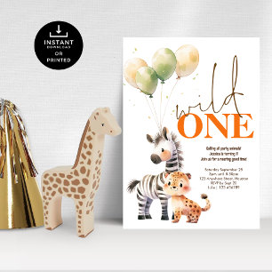 Invitation Wild One Cute Zebra Leopard 1er anniversaire