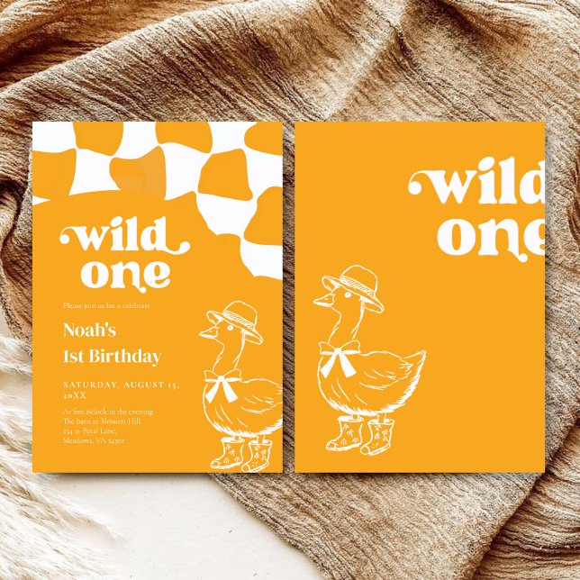 Invitation Wild One Dapper Duck 1st Birthday- yellow retro (Créateur téléchargé)