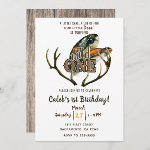 Invitation Wild One Deer Antlers & Feathers Boho 1er annivers