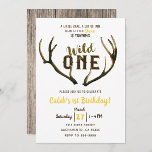 Invitation Wild One Deer Antlers Russe 1er anniversaire
