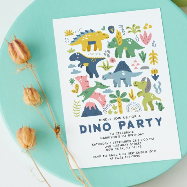 Invitation Wild One Dino Party mignonne Dinosaures moderne d' (Créateur téléchargé)