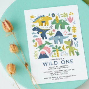Invitation Wild One Dino Party mignonne Dinosaures moderne d'