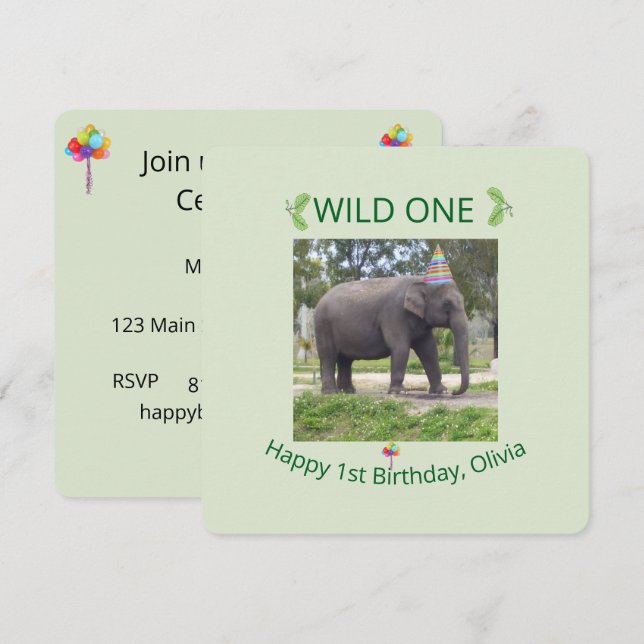 Invitation Wild One Elephant Birthday Party Invite Design (Devant / Derrière)
