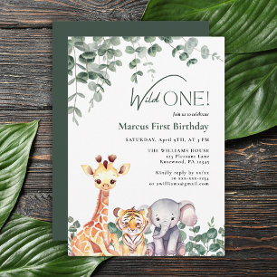 Invitation Wild One Enfants Safari Animaux premier anniversai