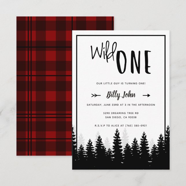 Invitation Wild One First Birthday Boy Modern Forest Simple (Devant / Derrière)
