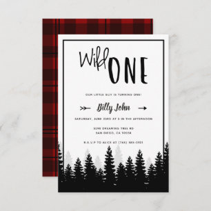 Invitation Wild One First Birthday Boy Modern Forest Simple
