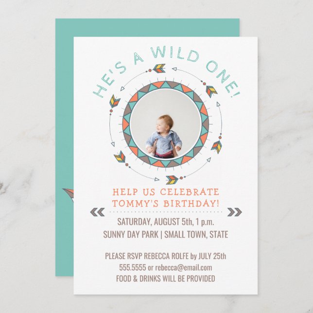 Invitation Wild One First Birthday Party Boy | Flèches tribal (Devant / Derrière)