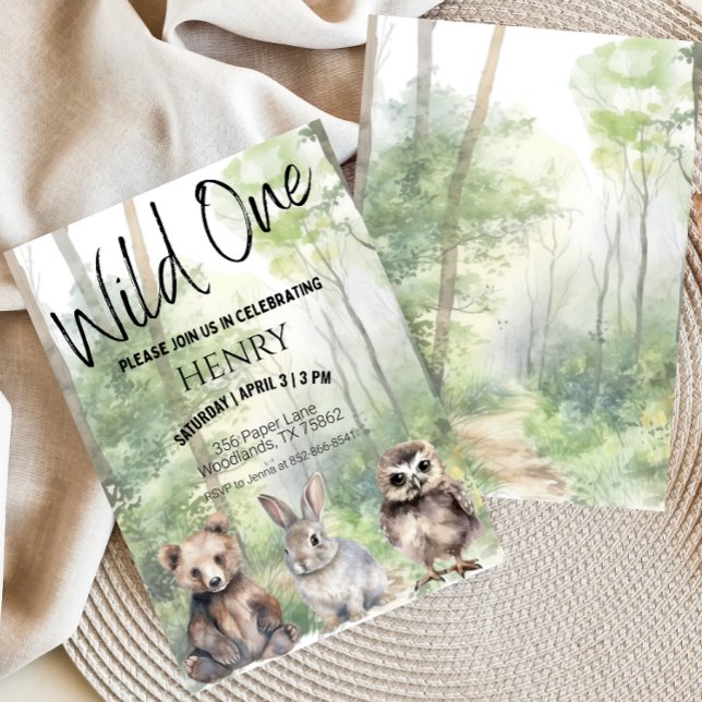 Invitation Wild One First Birthday Woodland Animaux Invitatio (Créateur téléchargé)
