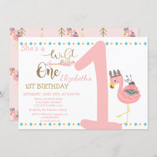 Invitation Wild One, Flèches, Flamant rose rose premier anniv
