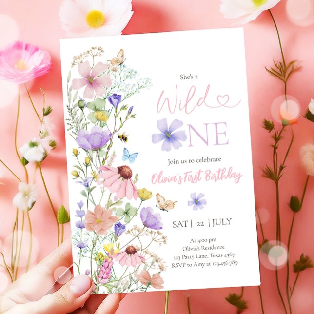 Invitation Wild One Fleur sauvage Floral Girl premier anniver (Créateur téléchargé)
