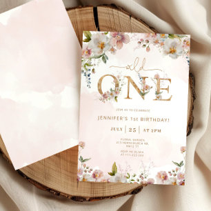 Invitation Wild One fleur sauvage roux rose filles anniversai