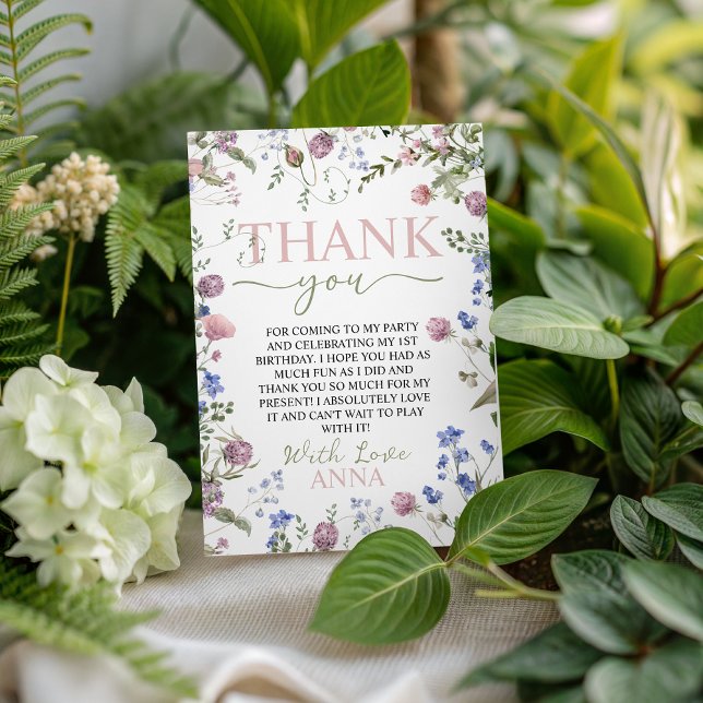 Invitation Wild One Floral Birthday Thank You Card (Créateur téléchargé)