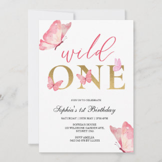 Invitation Wild One Floral Butterfly First Birthday Party