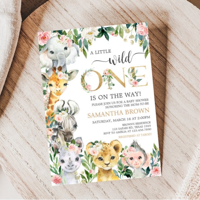 Invitation Wild One Floral Safari Baby shower (Greenery Floral Wild One Baby Shower Invitation)