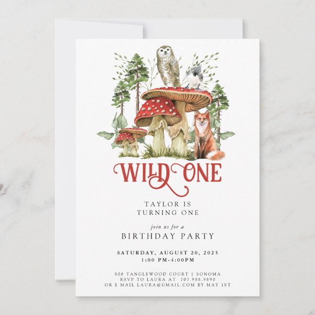 Invitation Wild One Forest Animaux 1er Anniversaire (Devant)