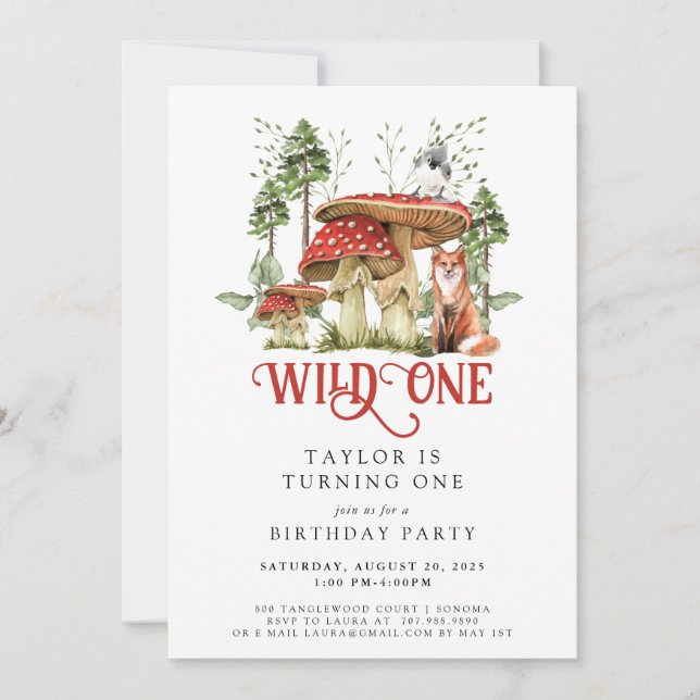 Invitation Wild One Forest Animaux Champignons 1er anniversai (Devant)