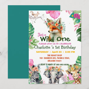 Invitation Wild One Fox Safari jungle 1er Animaux Anniversair